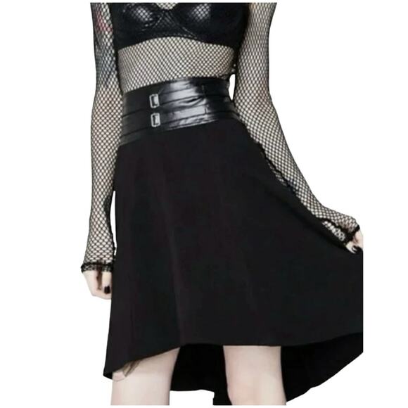 Tripp NYC Y2K Black High Low Skirt Faux Leather Buckle Goth Punk Grunge Emo Sz M - Picture 2 of 9